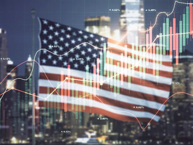 usa flag with graph
